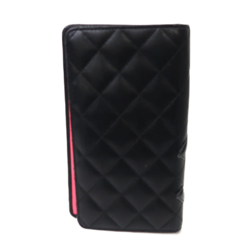 CHANEL Quilted CC SHW Cambon Line Long Wallet Calfskin Letaher Black