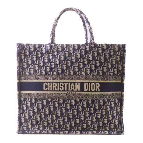 Christian Dior CD Dior Tote Bag Shoulder Handbag Canvas Navy Blue Beige
