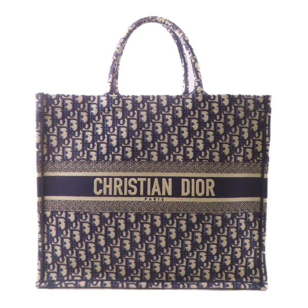 Christian Dior CD Dior Tote Bag Shoulder Handbag Canvas Navy Blue Beige