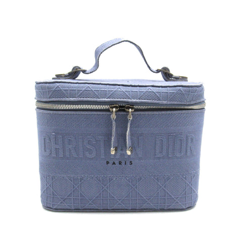 Christian Dior CD SHW Vanity Case Cosmetic Bag Handbag Canvas Blue