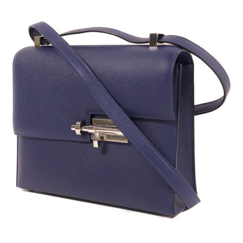 HERMES PHW Verrou 23cm Shoulder Bag Epsom Leather Bleu Saphir