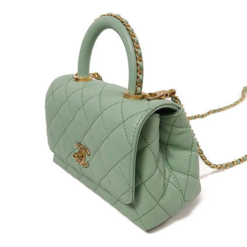 CHANEL CC GHW Coco Handle 2 Way Chain Shoulder Bag Handbag Calfskin Leather