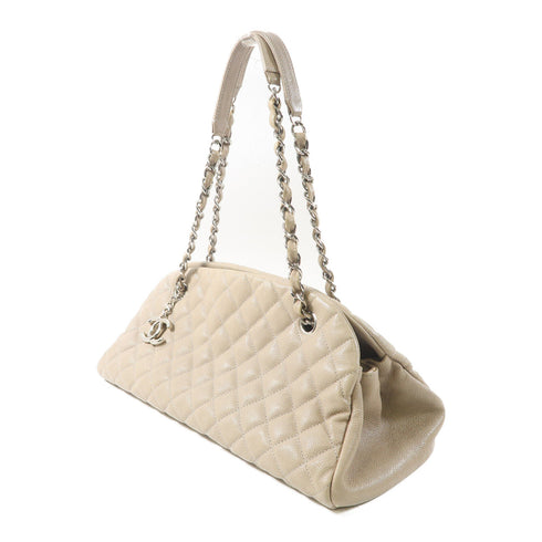 CHANEL Quilted CC SHW Chain Shoulder Bag Leather Grey