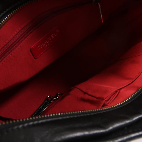 CHANEL CC GHW/SHW Gabrielle MM Chain Shoulder Bag Lambskin Leather Black