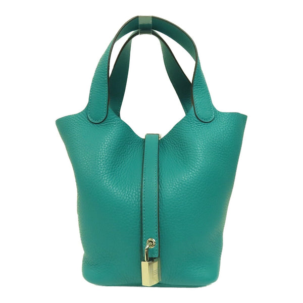 HERMES PHW Picotin PM Tote Bag Handbag Clemence Leather Vert Verone Green