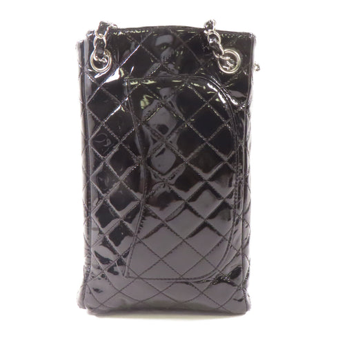 CHANEL CC SHW Upside Down Chain Shoulder Bag Patent Leather Black