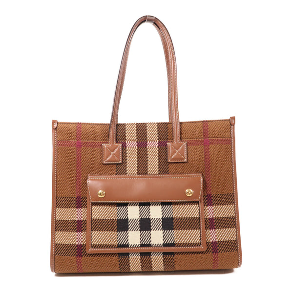 BURBERRY GHW Freya Tote Handbag ITTRESL44CA Canvas Brown