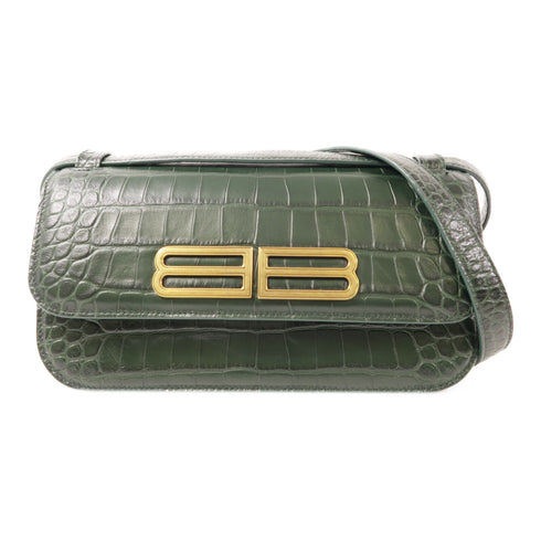 BALENCIAGA GHW Shoulder Bag 674693 Calfskin Leather Green