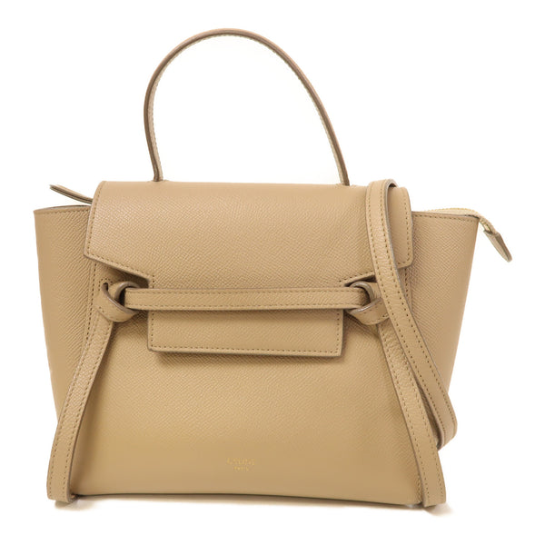 CELINE GHW Nano Belt Bag 2 Way Shoulder Handbag Calfskin Leather Beige
