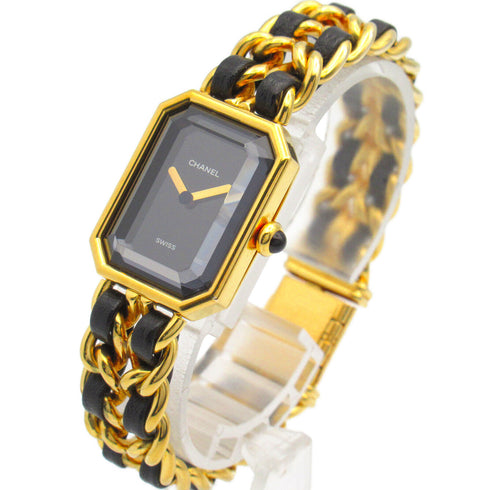 CHANEL CC Premiere L Quartz Watch H0001 Gold Plated Leather Black v2