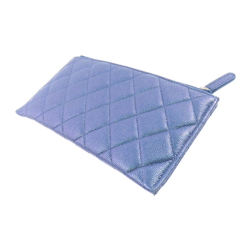 CHANEL Quilted CC GHW Pouch Long Wallet Calfskin Leather Blue