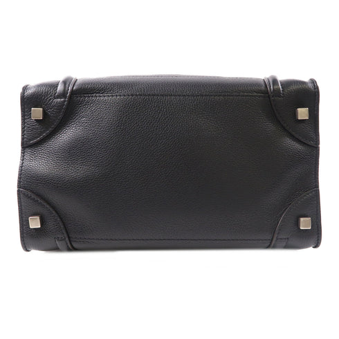 CELINE SHW Mini Luggage Tote Shoulder Bag ATY112 Calfskin Leather Black