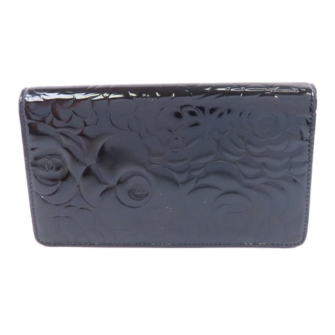 CHANEL CC SHW Long Wallet Patent Leather Black Pink