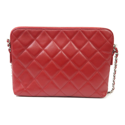 CHANEL Quilted CC SHW Chain Shoulder Bag Lambskin Leather Red v1