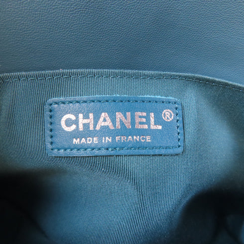 CHANEL Quilted CC Boy 25 Shoulder Handbag Lambskin Leather Turquoise Blue