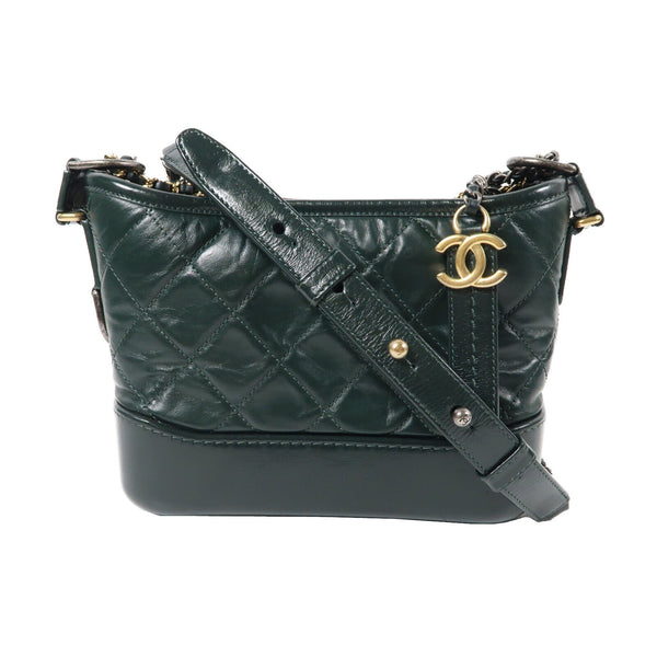 CHANEL Quilted CC GHW SHW Gabrielle Small Chain Shoulder Bag Calfskin Green