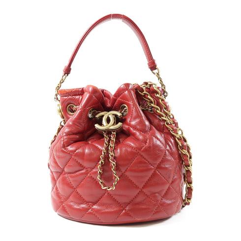 CHANEL Quilted CC GHW Chain Shoulder Bag 2 Way Bag AS2057 Lambskin Leather Red