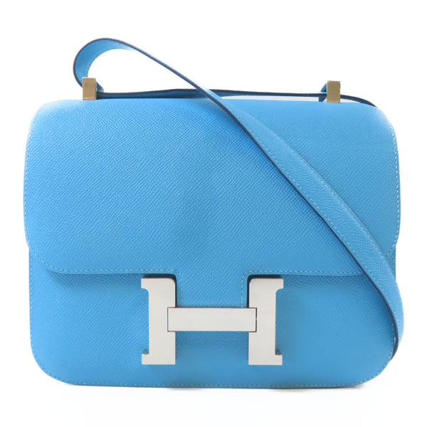 HERMES PHW Constance 24 Shoulder Bag Veau Epsom Leather Celeste Blue