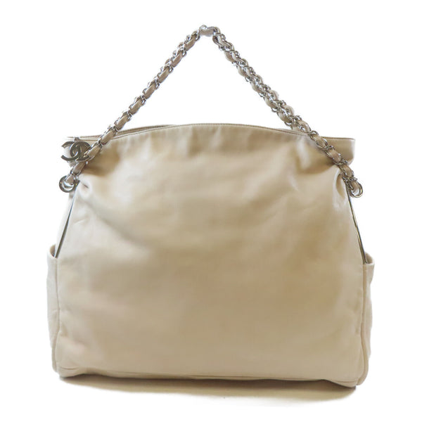 CHANEL CC SHW Shoulder Bag Lambskin Leather Beige