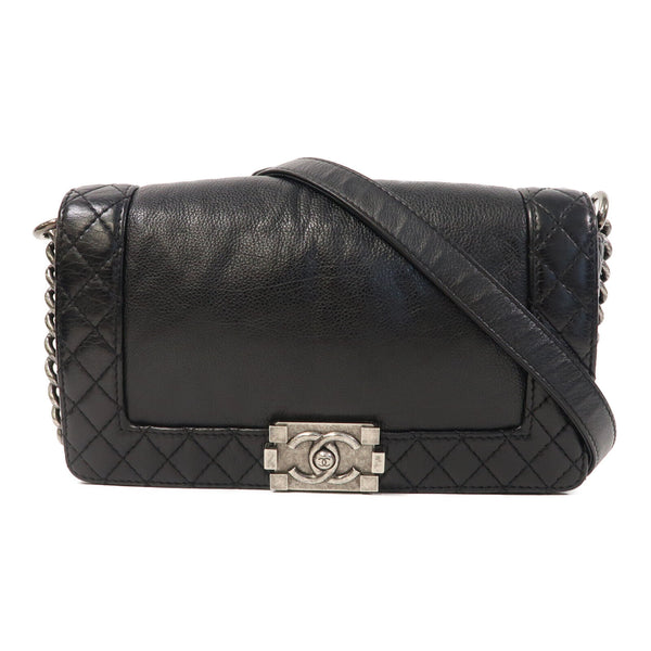 CHANEL CC Boy Chain Shoulder Bag A67946 Calfskin Leather Black