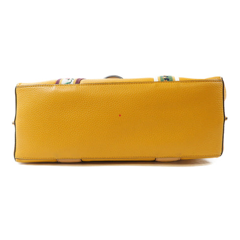 Tory Burch GHW Tote Bag Shoulder Bag Calfskin Leather Yellow
