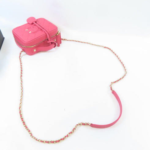CHANEL Quilted CC GHW Vanity Case 2 Way Shoulder Handbag Caviar Leather Pink