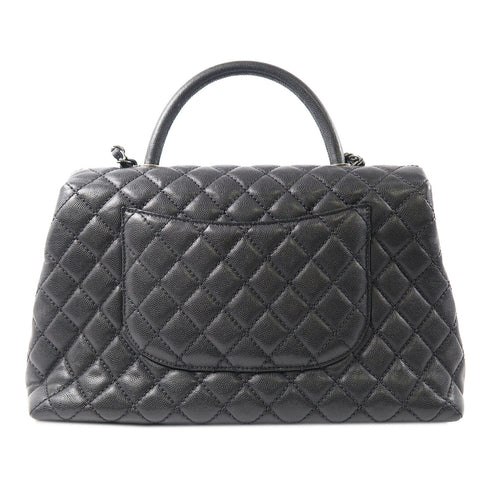 CHANEL Quilted CC SHW Coco Handle Medium 2 Way Bag Calfskin Leather Black