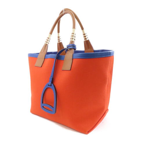 HERMES Steeple 25 Handbag Canvas Orange Blue