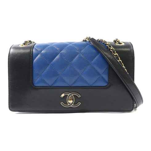 CHANEL Quilted CC GHW Chain Shoulder Bag Calfskin Leather Black/Blue v1