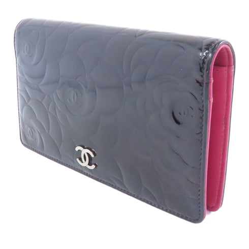 CHANEL CC SHW Long Wallet Patent Leather Black Pink