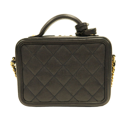 CHANEL Quilted CC GHW Vanity Case 2 Way Shoulder Bag Handbag Caviar Leather Navy