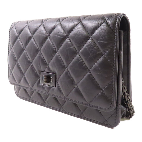 CHANEL CC WOC Wallet On Chain 2.55 Chain Shoulder Bag Calfskin Leather Black