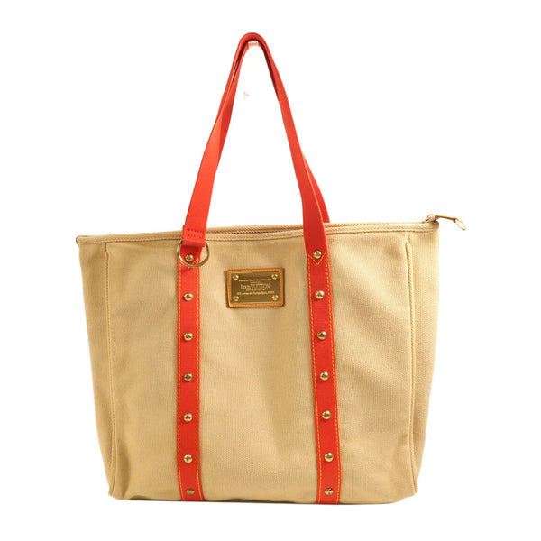 LOUIS VUITTON LV GHW Antigua Cabas GM Tote Bag Handbag M40032 Canvas Beige/Red
