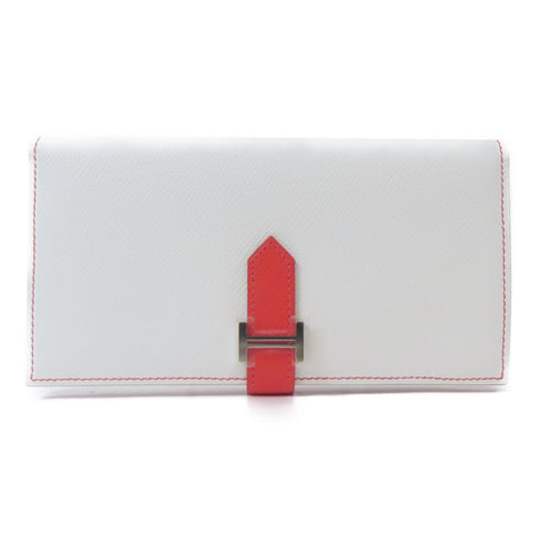 HERMES PHW Bearn Long Wallet Veau Epsom Leather Blanc White Rose Jaipur Red