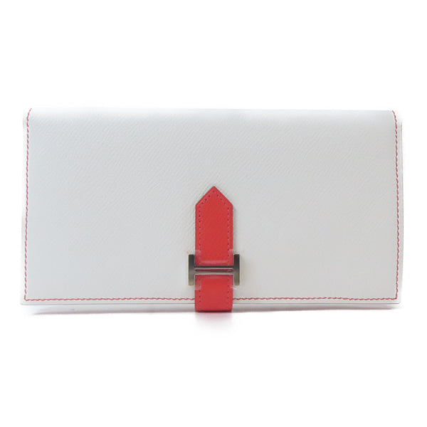 HERMES PHW Bearn Long Wallet Veau Epsom Leather Blanc White Rose Jaipur Red