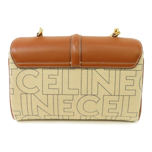 CELINE GHW Teen Soft 16 Shoulder Bag Canvas Leather Beige Brown