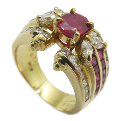 FINE JEWELRY 0.92/0.74ct Ruby 0.91ct Diamond Ring 18K Yellow Gold US#6.25