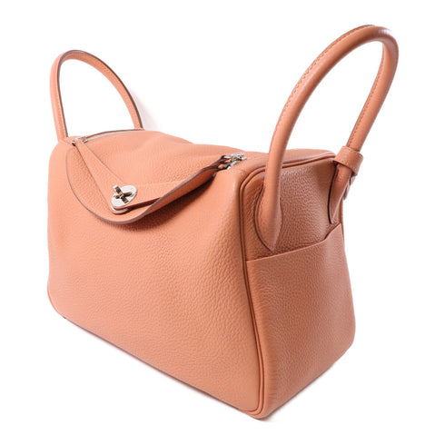 HERMES PHW Lindy 30 Shoulder Bag Clemence Leather Crevette