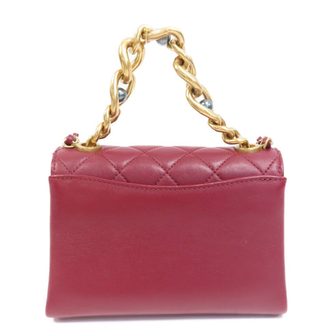 CHANEL Quilted CC GHW 2 Way Chain Shoulder Bag Calfskin Leather Red v1
