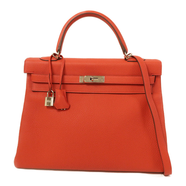 HERMES PHW Kelly 35 2 Way Shoulder Bag Handbag Togo Leather Rouge Casaque Red