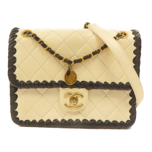 CHANEL Quilted CC GHW Shoulder Bag Lambskin Leather White