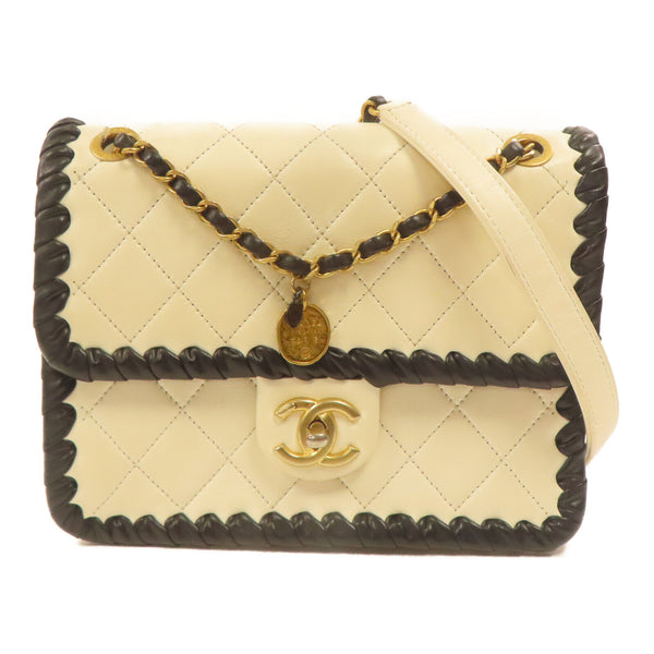 CHANEL Quilted CC GHW Shoulder Bag Lambskin Leather White