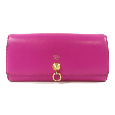 FENDI GHW Long Wallet 8M0251 Calfskin Leather Pink