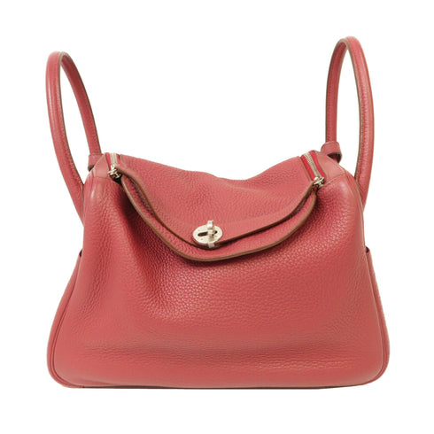 HERMES PHW Lindy 30 2 Way Shoulder Bag Handbag Clemence Leather Red v1
