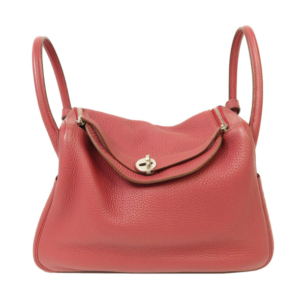 HERMES PHW Lindy 30 2 Way Shoulder Bag Handbag Clemence Leather Red v1