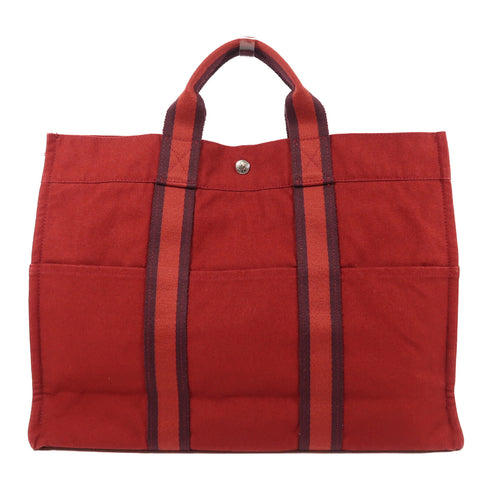 HERMES PHW Fourre Tout MM Hand Bag/Tote Bag Canvas Red