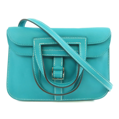 HERMES PHW Mini Halzan Shoulder Bag Veau Swift Leather Bleu Paon Blue