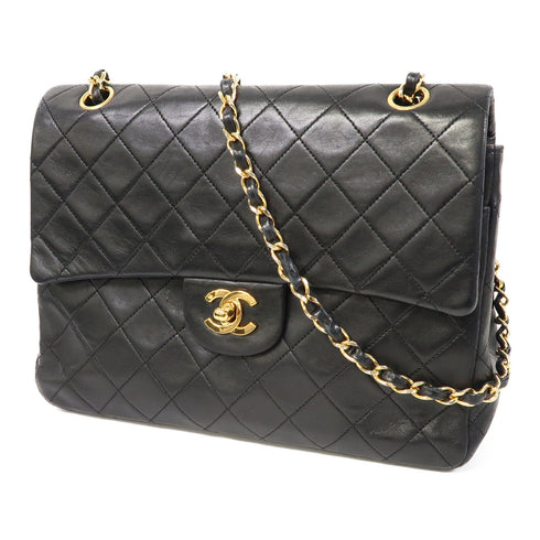 CHANEL Quilted CC GHW Chain Shoulder Bag Lambskin Leather Black v1