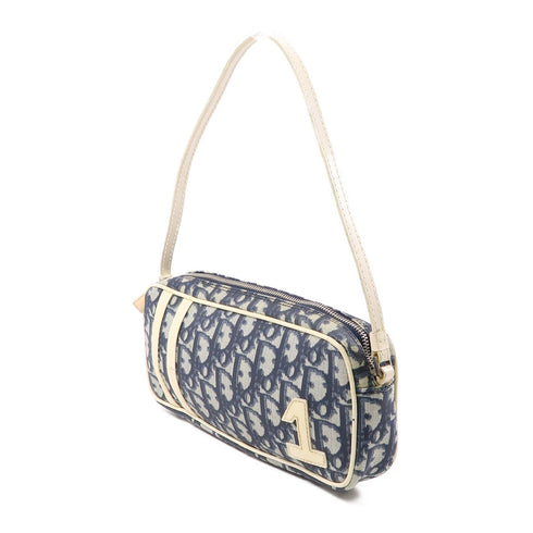 Christian Dior CD SHW Shoulder Bag Handbag Coated Canvas Bule White
