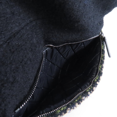 CHANEL CC SHW Pouch Clutch Bag Tweed Black Multicolor